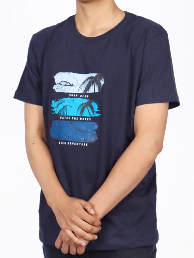 POLO AZUL MARINO DE HOMBRE CON ESTAMPADO DE PALMERAS