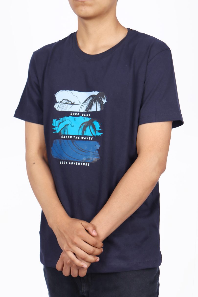 MEN'S NAVY BLUE POLO WITH PALM TREE PRINT