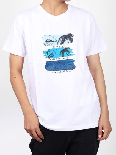 POLO BLANCO DE HOMBRE CON ESTAMPADO DE PALMERAS
