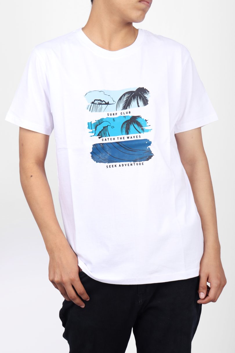MEN'S WHITE POLO SHIRT WITH PALM TREE PRINT